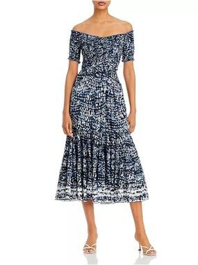 Poupette St. Barth Soledad Midi Dress Navy White Small